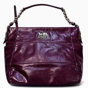 Coach Patent Leather Hobo Bag Burgundy Oxblood Chain Strap Y2K Vintage Shoulder